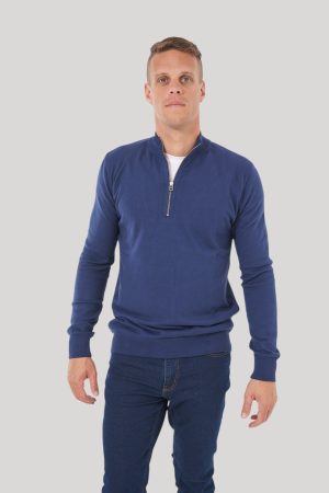 Sweater medio cierre azul marino Stain