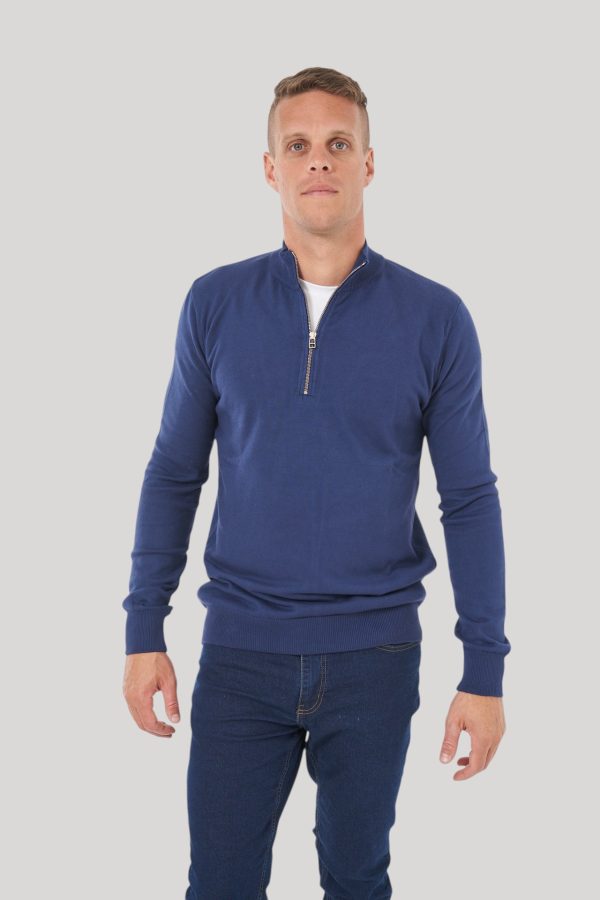 Sweater medio cierre azul marino Stain