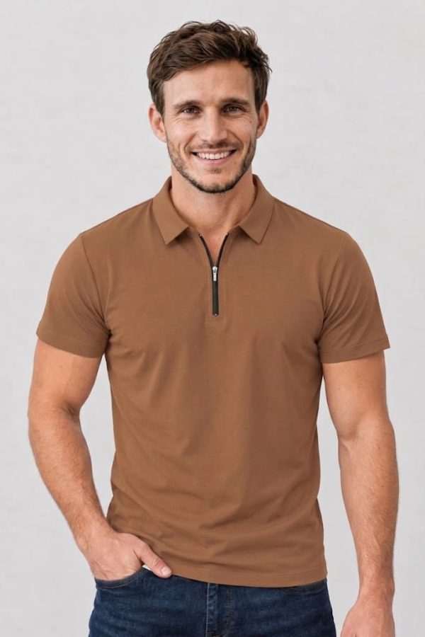 Chomba tela deportiva marrón Zipper