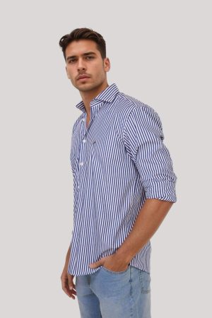 Camisa blanca con rayas azul intenso Jason