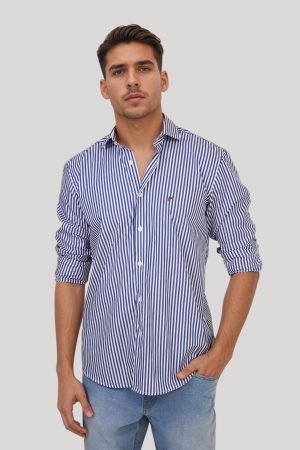 Camisa blanca con rayas azul intenso Jason