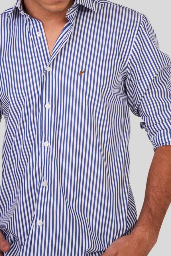 Camisa blanca con rayas azul intenso Jason