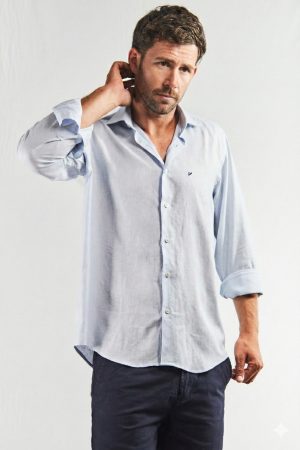 Camisa hombre lino y algodón celeste