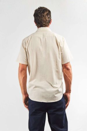 Camisa lino y algodón manga corta beige