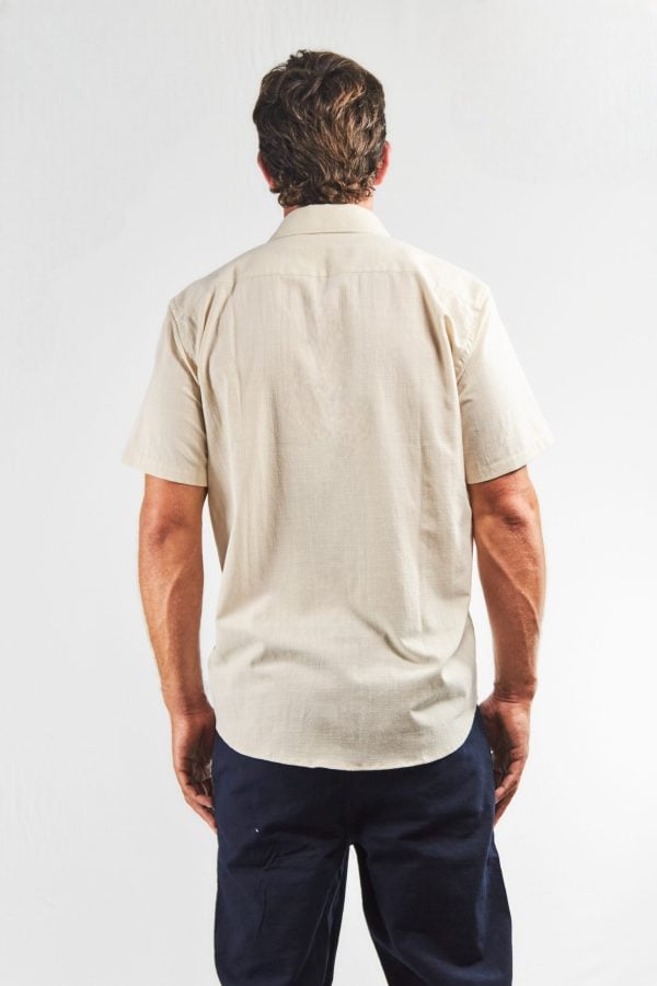 Camisa lino y algodón manga corta beige