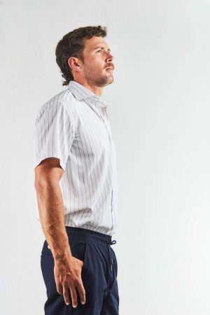 Camisa lino y algodón rayada manga corta