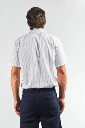 Camisa lino y algodón rayada manga corta