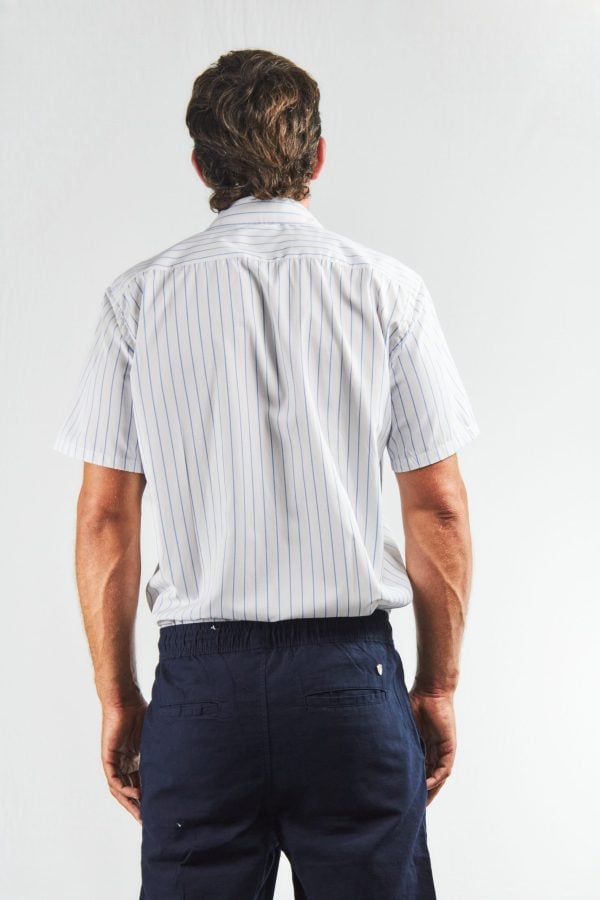 Camisa lino y algodón rayada manga corta