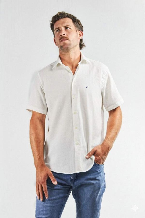 Camisa lino y algodón manga corta blanca