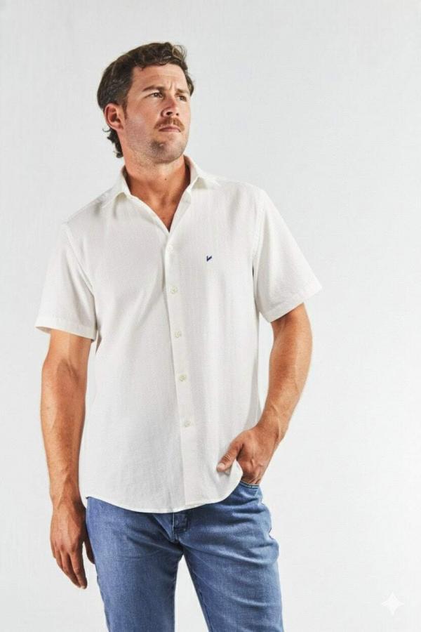 Camisa lino y algodón manga corta blanca