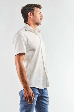 Camisa lino y algodón manga corta blanca