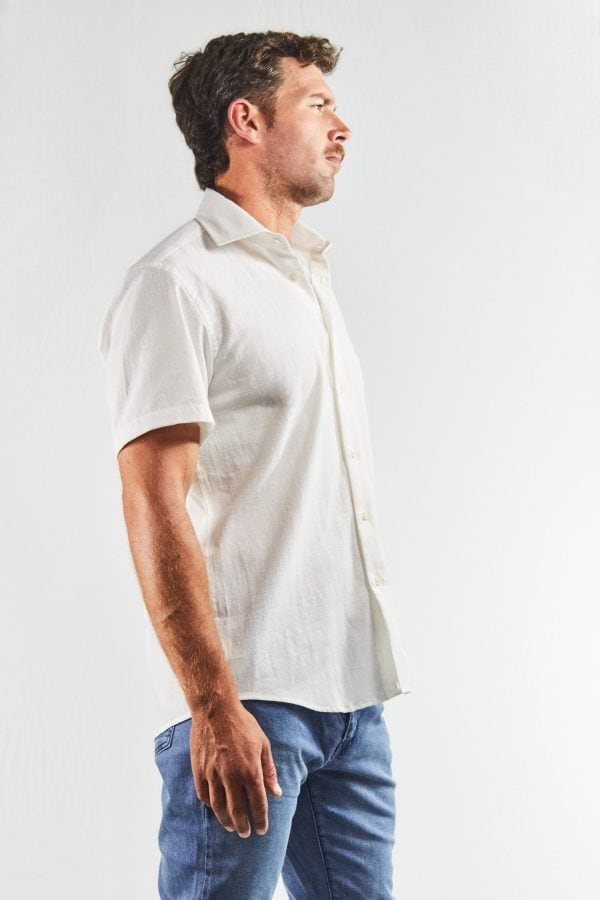 Camisa lino y algodón manga corta blanca