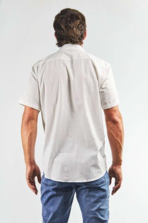 Camisa lino y algodón manga corta blanca