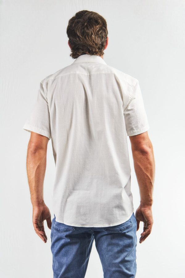 Camisa lino y algodón manga corta blanca