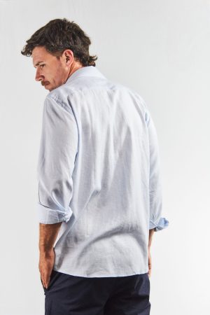 Camisa hombre lino y algodón celeste