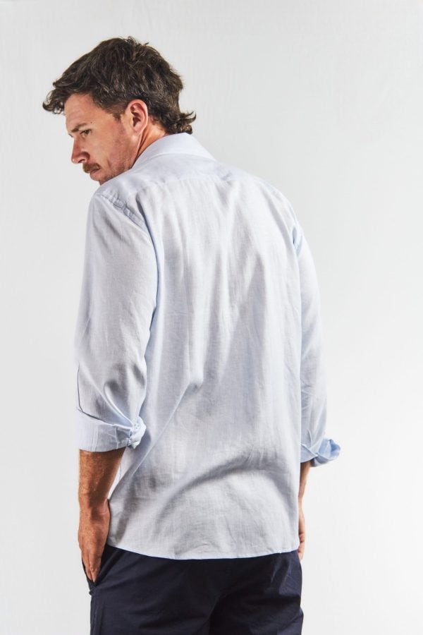 Camisa hombre lino y algodón celeste
