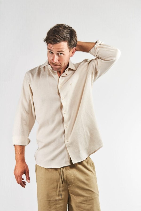 Camisa hombre lino y algodón beige