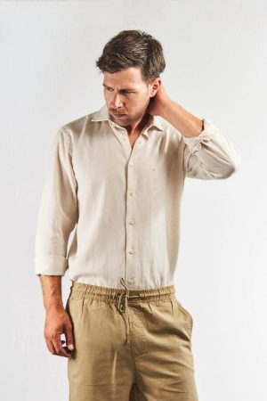 Camisa hombre lino y algodón beige