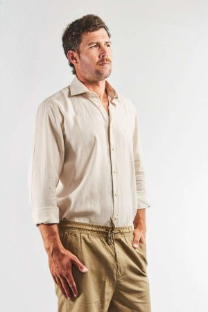 Camisa hombre lino y algodón beige
