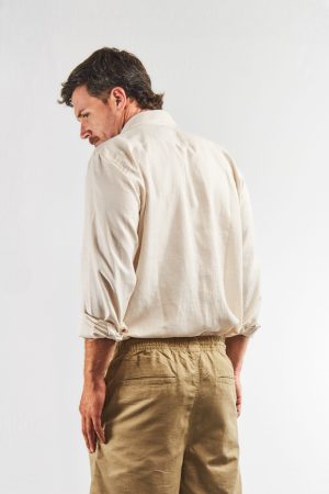Camisa hombre lino y algodón beige
