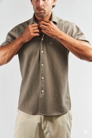 Camisa lino y algodón visón manga corta