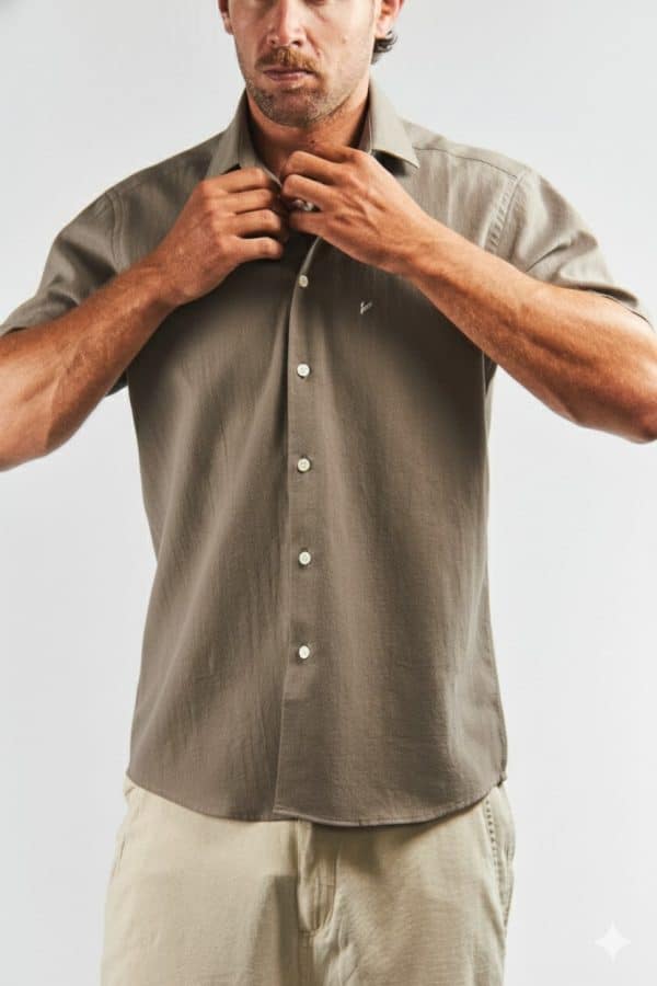 Camisa lino y algodón visón manga corta