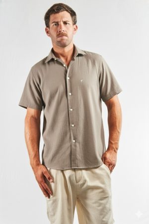 Camisa lino y algodón visón manga corta