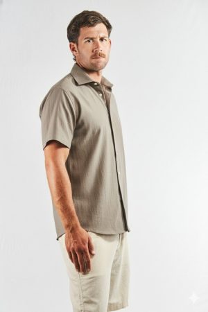 Camisa lino y algodón visón manga corta