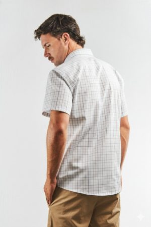 Camisa lino y algodón a cuadros manga corta