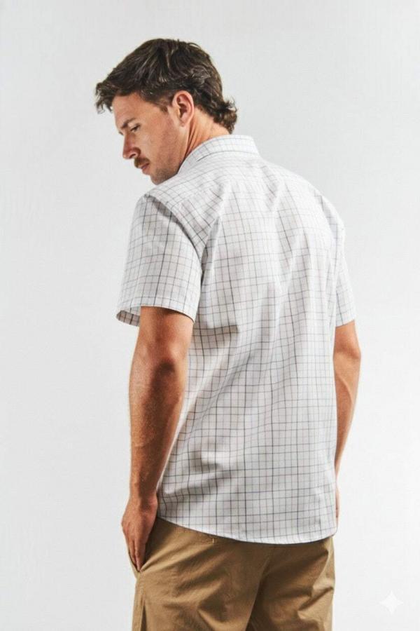 Camisa lino y algodón a cuadros manga corta