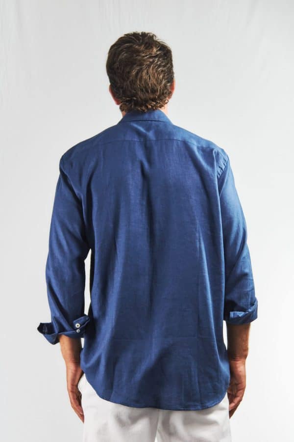 Camisa hombre lino y algodón azul