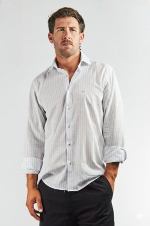 Camisa lino y algodón a rayas