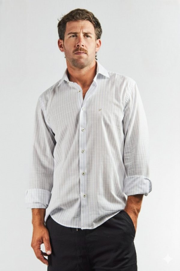 Camisa lino y algodón a rayas