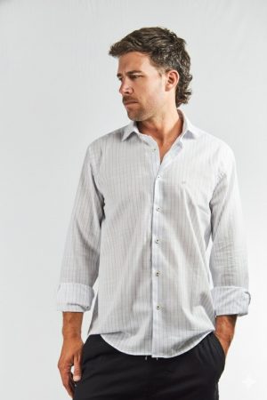 Camisa lino y algodón a rayas