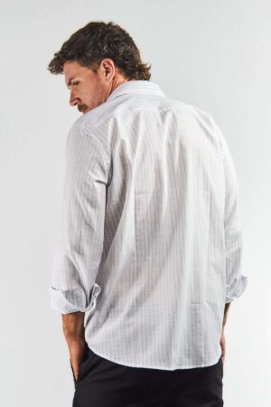 Camisa lino y algodón a rayas