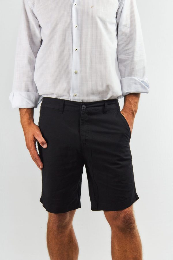 Bermuda de lino y algodón tipo chino negra