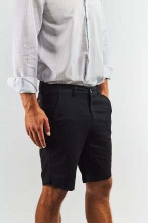 Bermuda de lino y algodón tipo chino negra