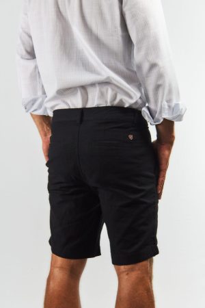 Bermuda de lino y algodón tipo chino negra