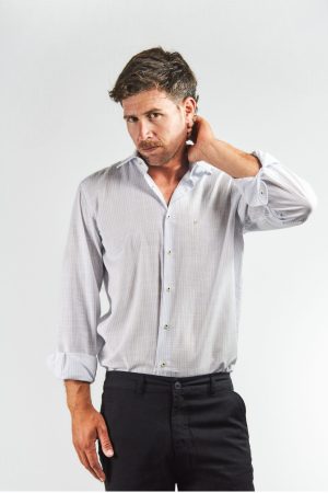 Camisa lino y algodón rayas celestes