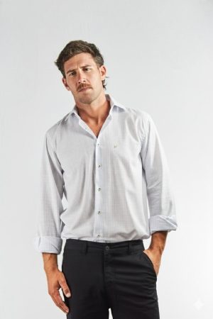 Camisa lino y algodón rayas celestes