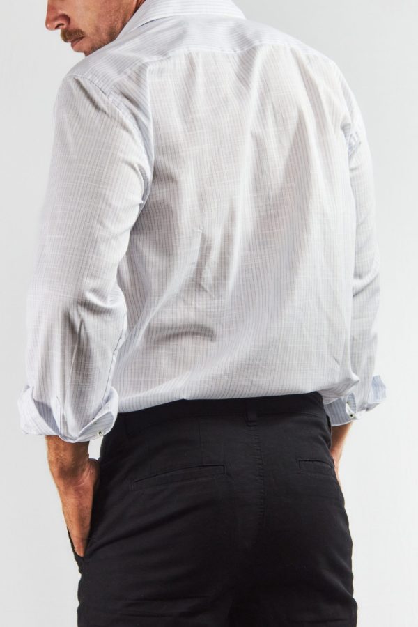 Camisa de lino y algodón rayas azules