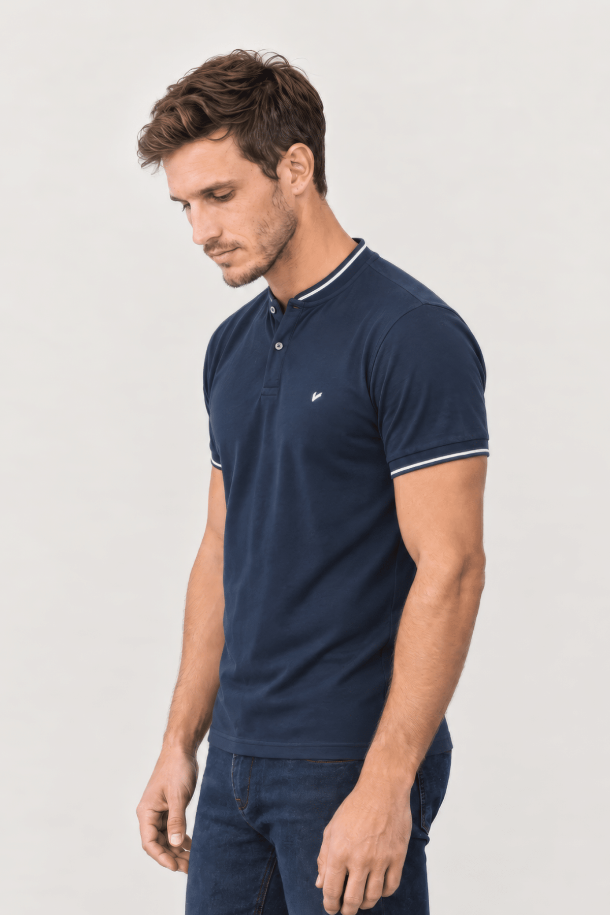 Chomba cuello mao marino jersey