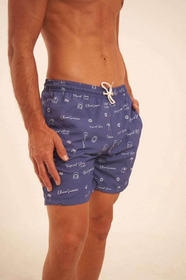 Short de baño azul estampado