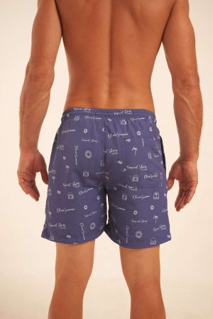 Short de baño azul estampado