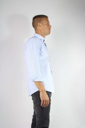 Camisa Rayada Celeste 100% Algodón Hombre