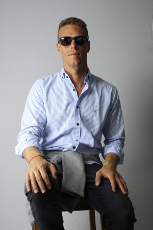 Camisa Rayada Celeste 100% Algodón Hombre