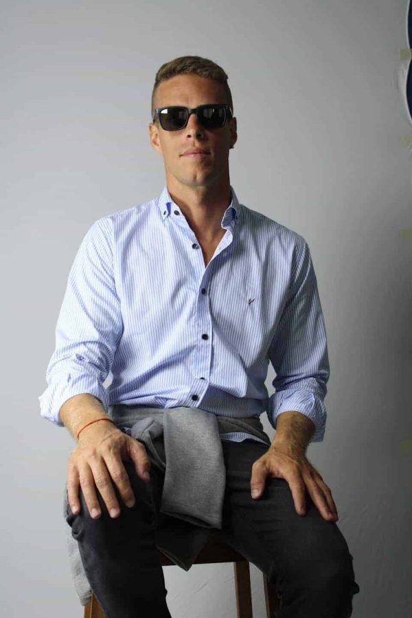 Camisa Rayada Celeste 100% Algodón Hombre