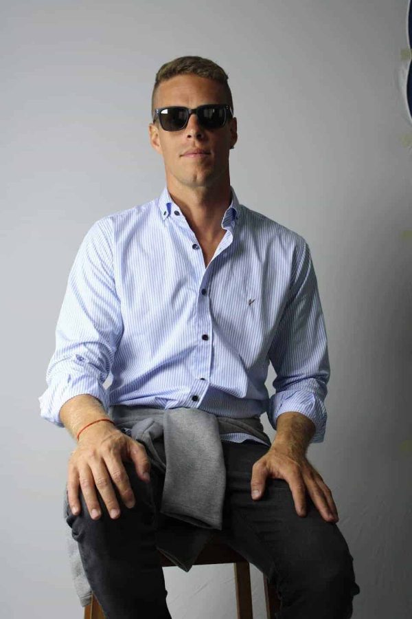 Camisa Rayada Celeste 100% Algodón Hombre
