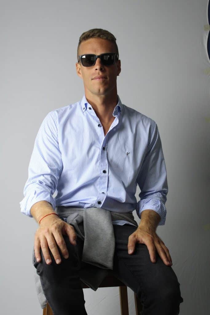 Camisa Rayada Celeste 100% Algodón Hombre