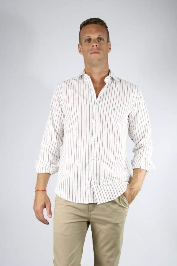 Camisa rayada color marrón algodón